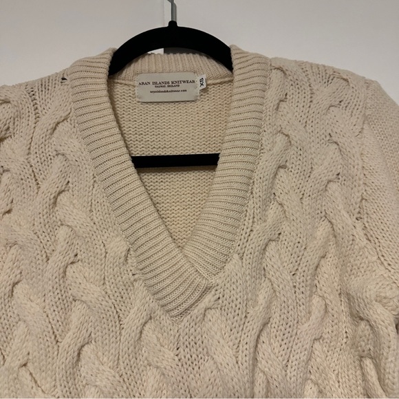 Aran islands knitwear Ireland sweater cream pure new wool V-neck Size XS - Picture 2 of 7